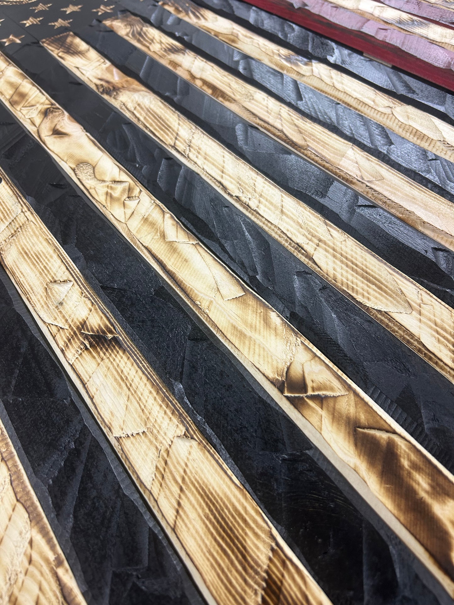 Burnt Buffalo Hand Carved Flag