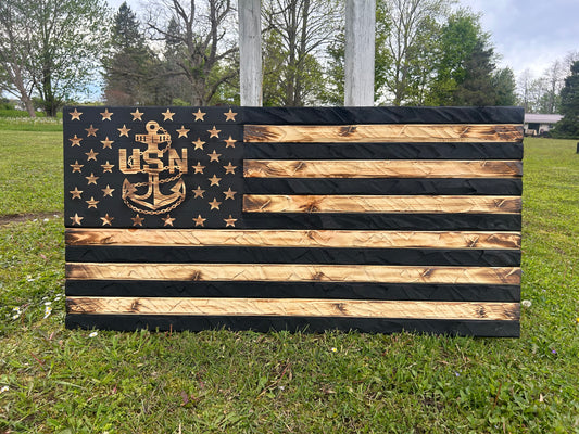 The Hand-Carved Navy Heritage Flag