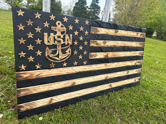 The Hand-Carved Navy Heritage Flag